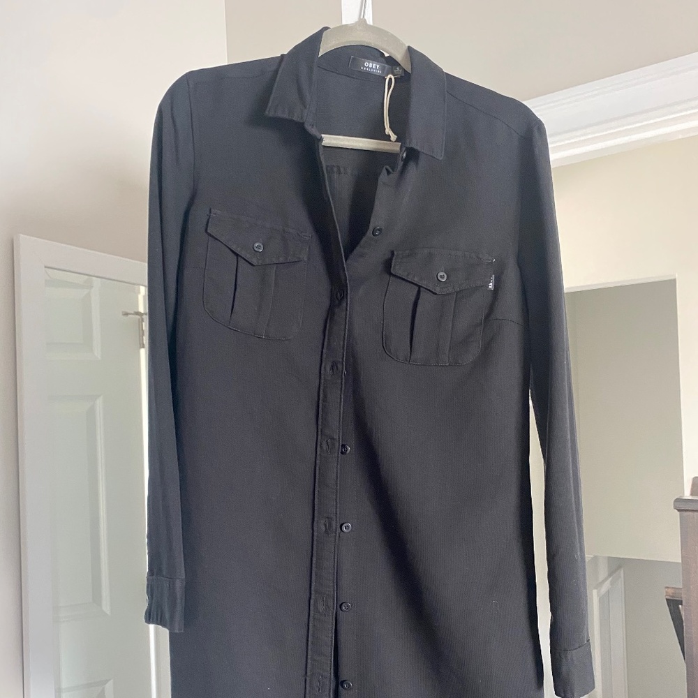 Obey Black Button Down Shirt Dress
